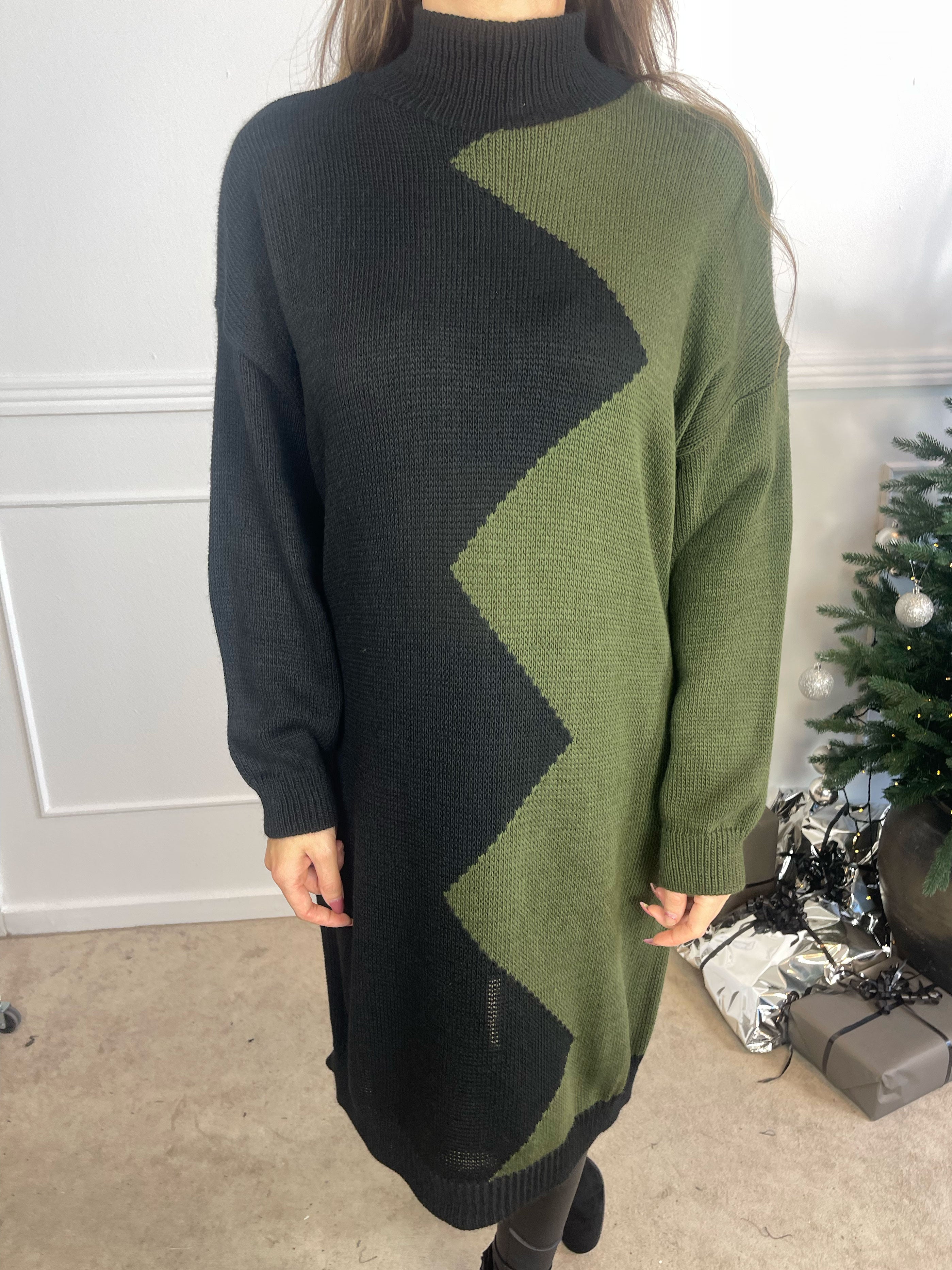 Venezia - Højhalset tofarvet strikkjole